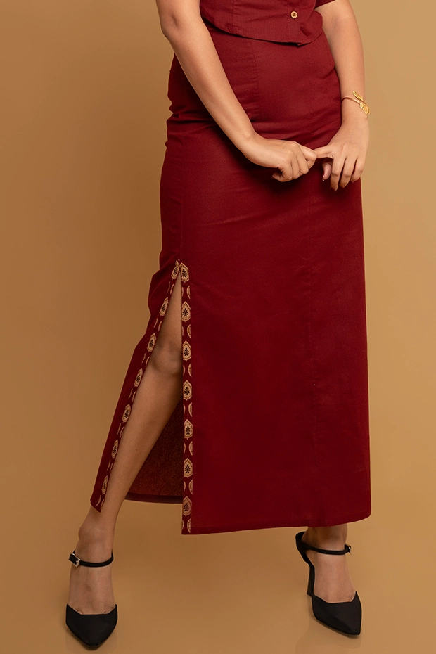 Maroon Cotton Skirt For Ethnic Styling