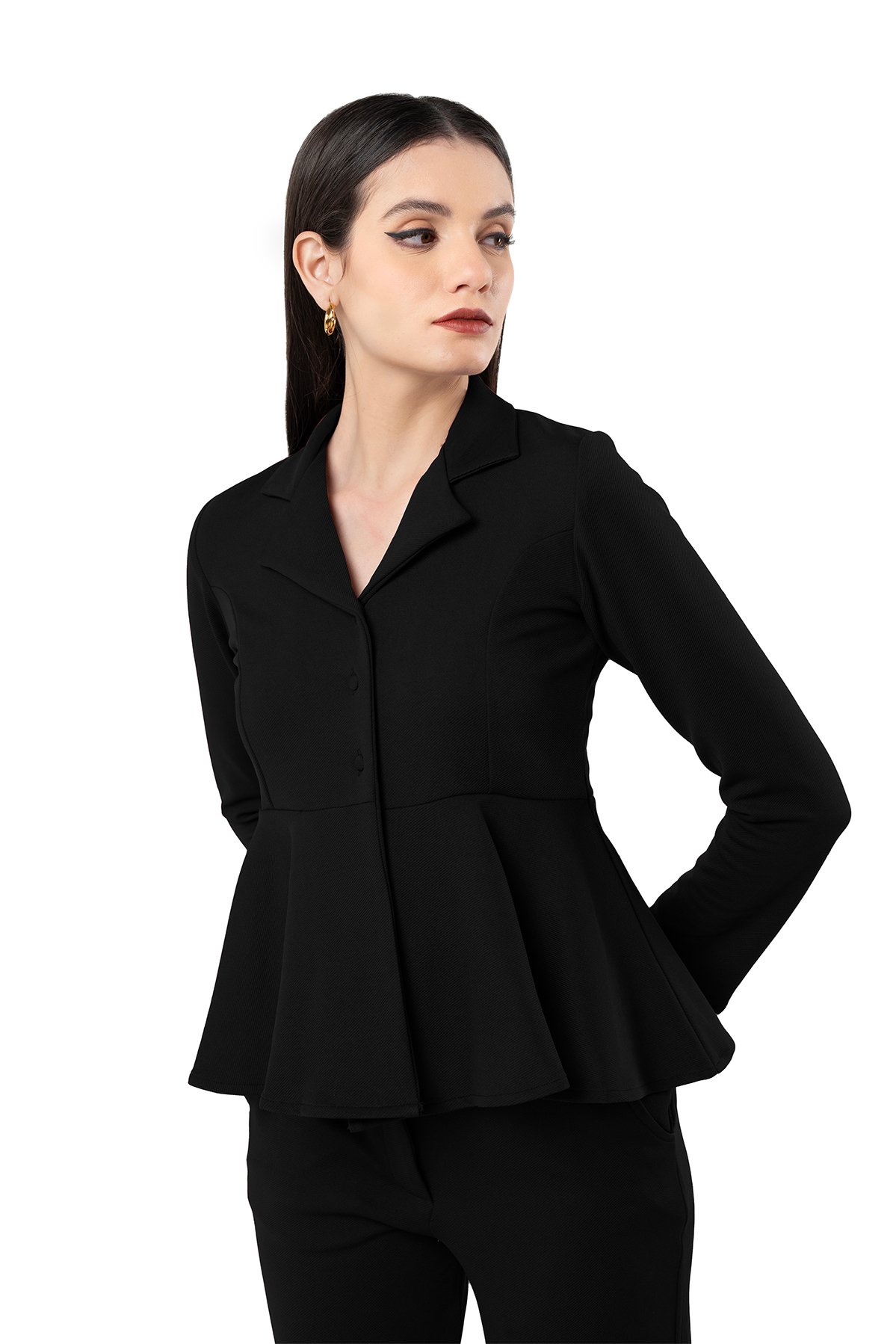 Black Peplum Top With Flared Pants 4