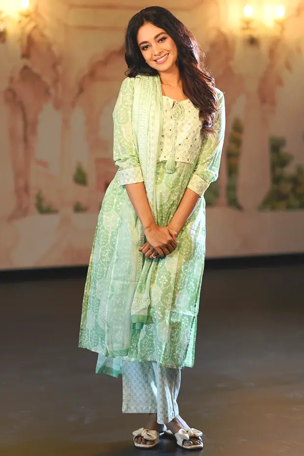 Green Floral Print Cotton Kurta Set