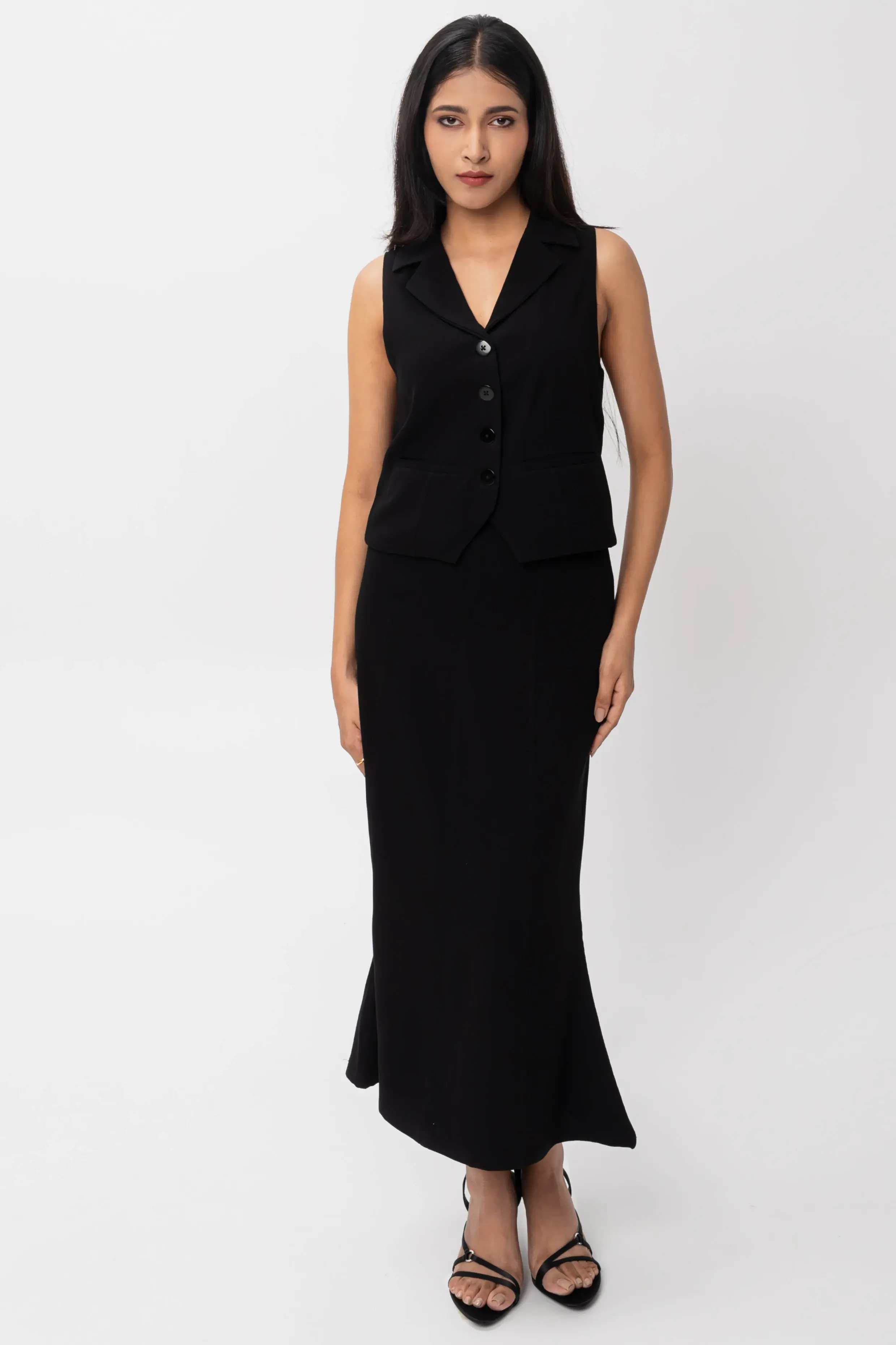 Black Formal Waistcoat And Skirt Co-Ord Set 