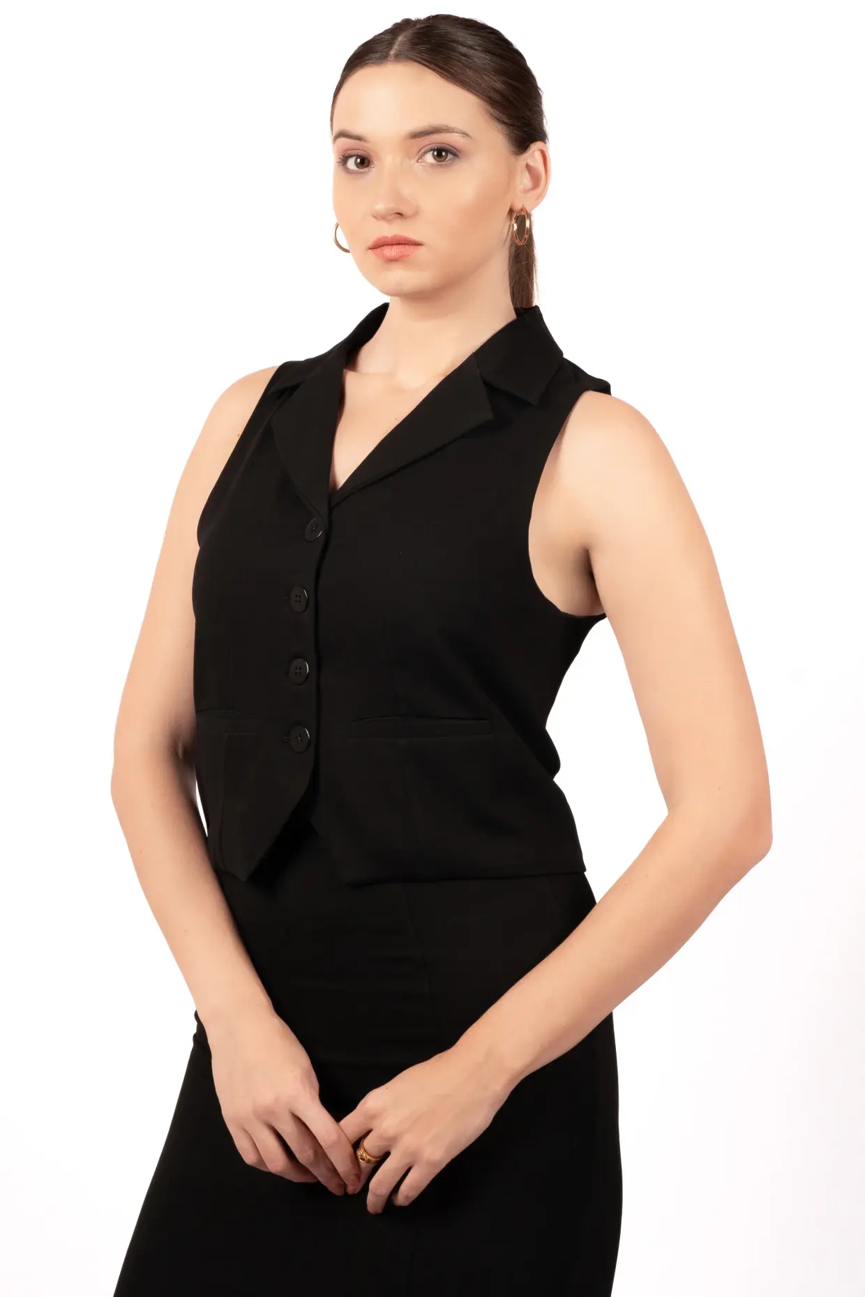 Black Solid Formal Waistcoat For Business Attire 