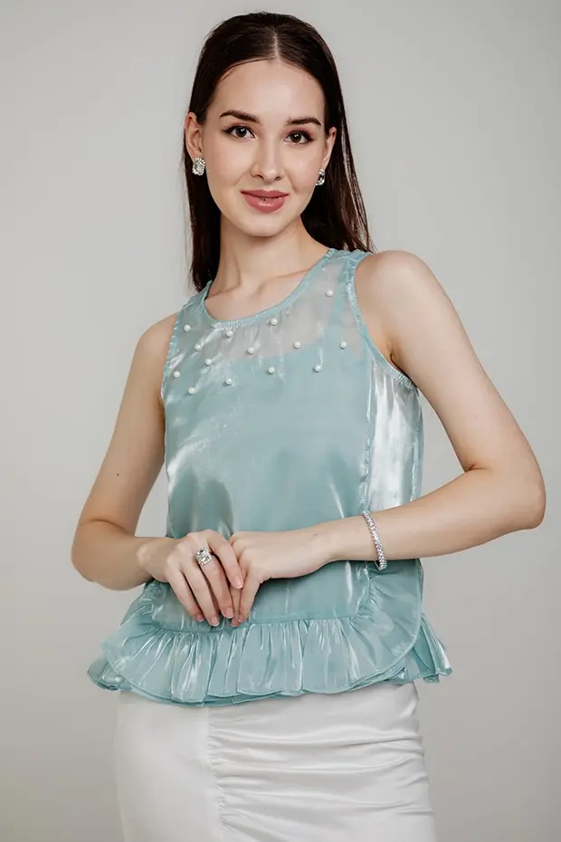 Blue Organza Top With Detachable Camisole