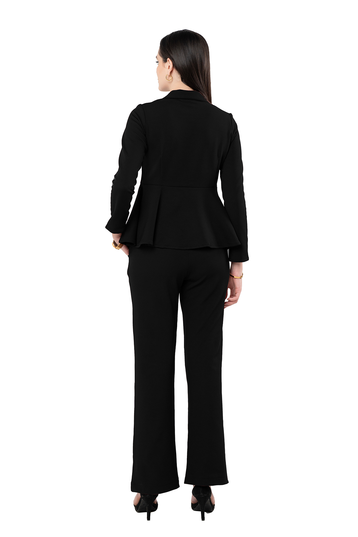 Black Peplum Top With Flared Pants 3
