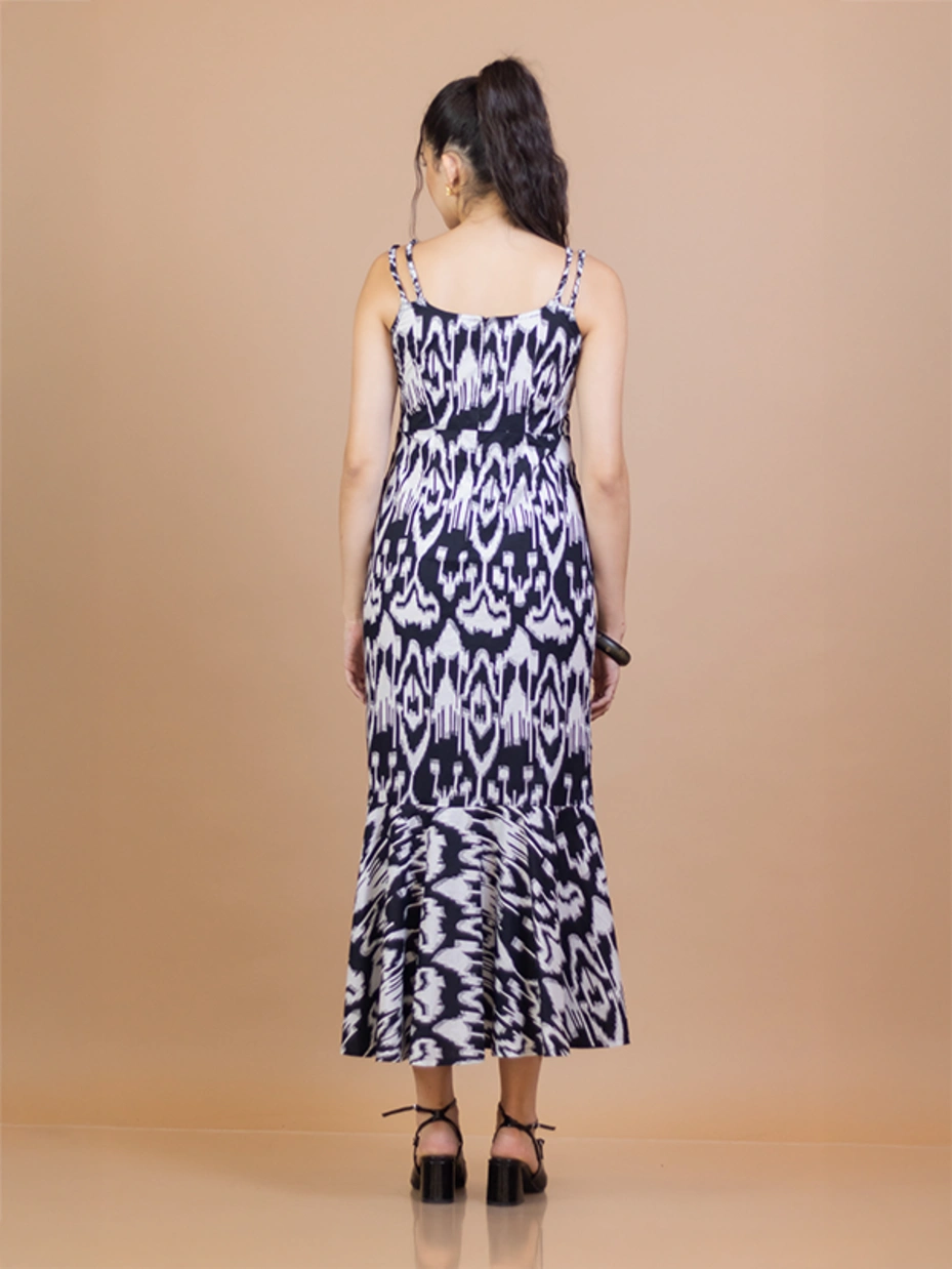 Black Ikat Mermaid Cotton Maxi Dress 4