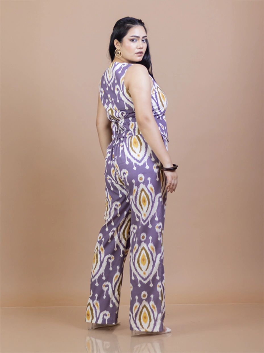 Purple Ikat Waistcoat Pant Cotton Co-Ord Set 3