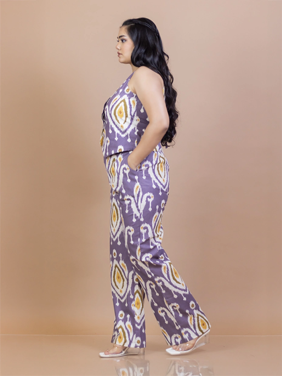 Purple Ikat Waistcoat Pant Cotton Co-Ord Set 4