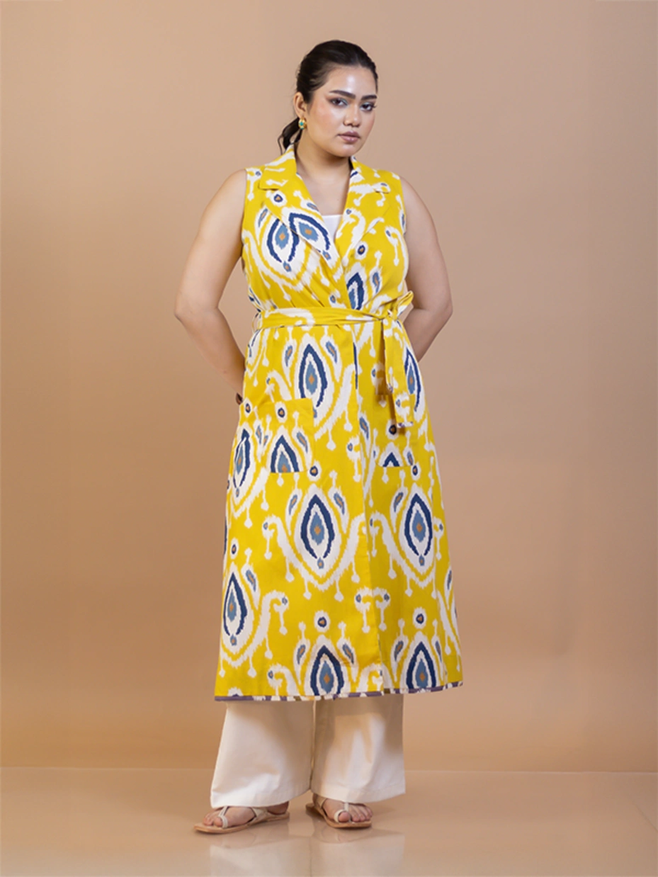 Yellow Ikat Cotton Long Shrug 1
