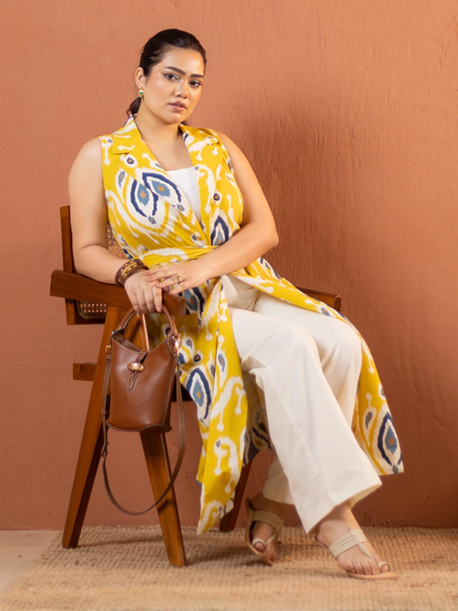 Yellow Ikat Cotton Long Shrug 3