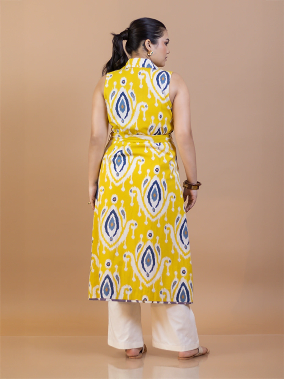 Yellow Ikat Cotton Long Shrug 4