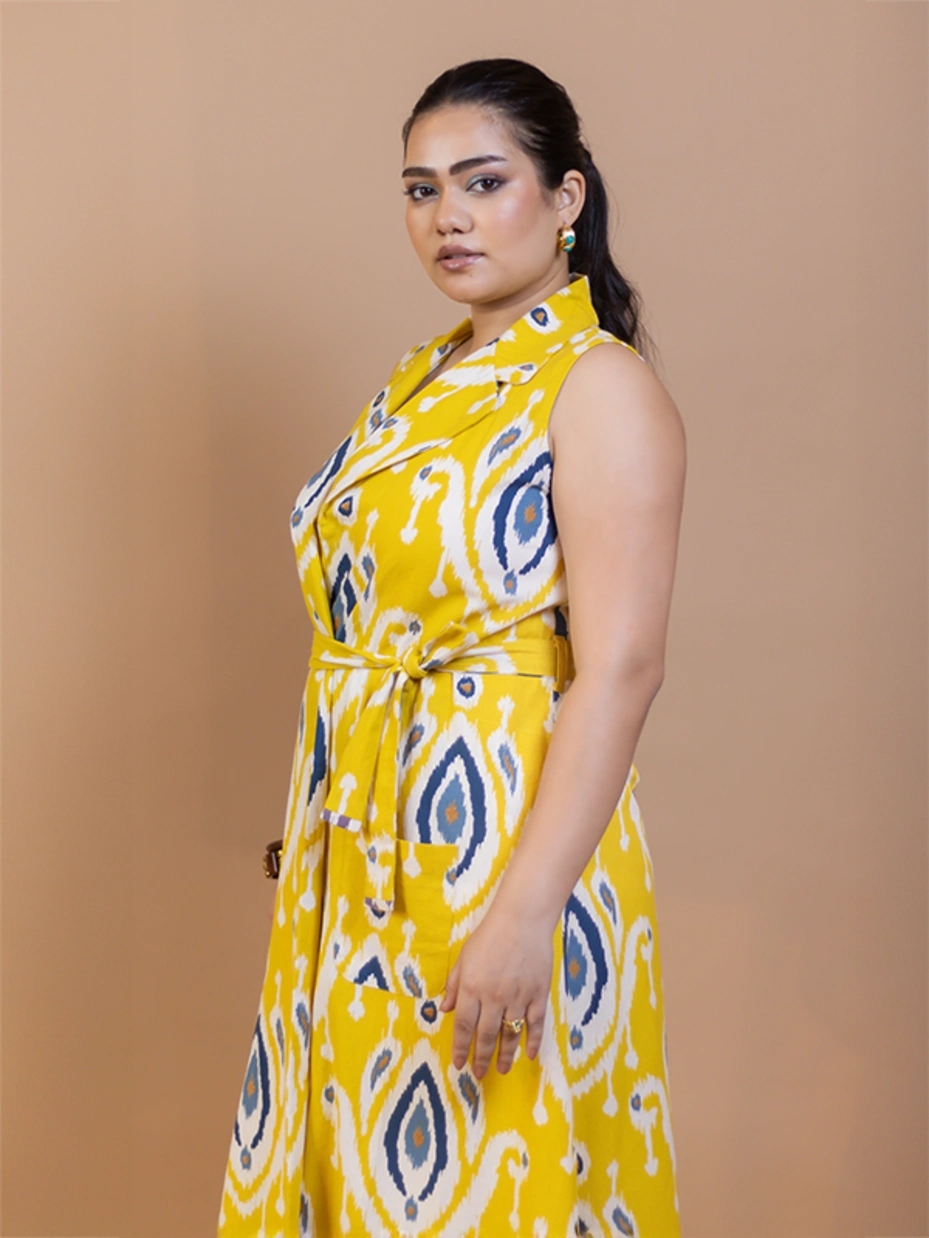 Yellow Ikat Cotton Long Shrug 5