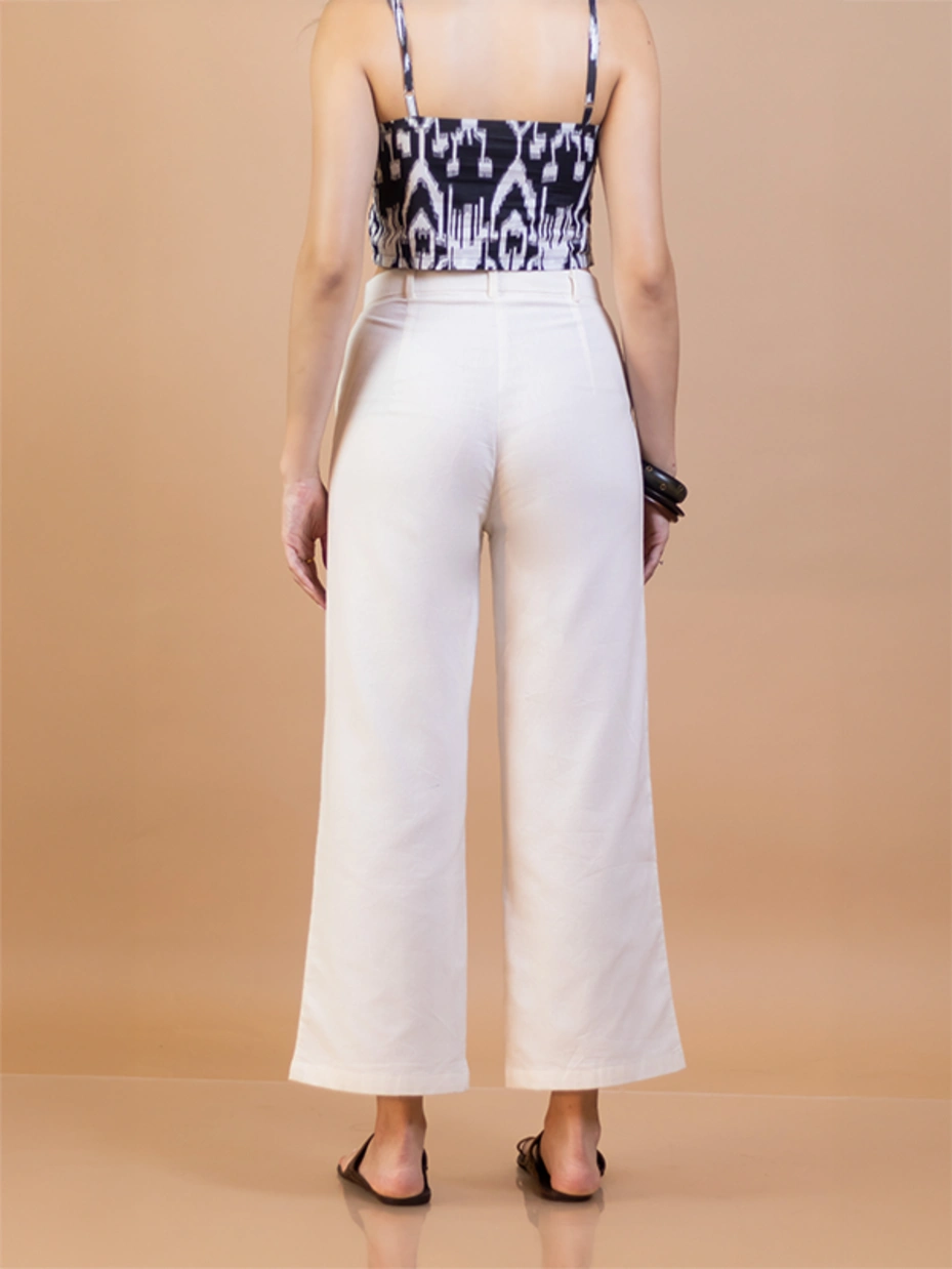 Off White Cotton Straight Fit Pants 3