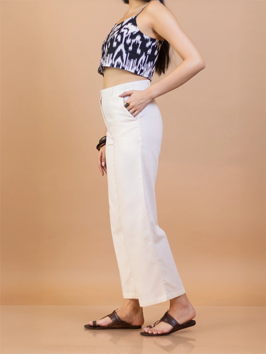 Off White Cotton Straight Fit Pants 6