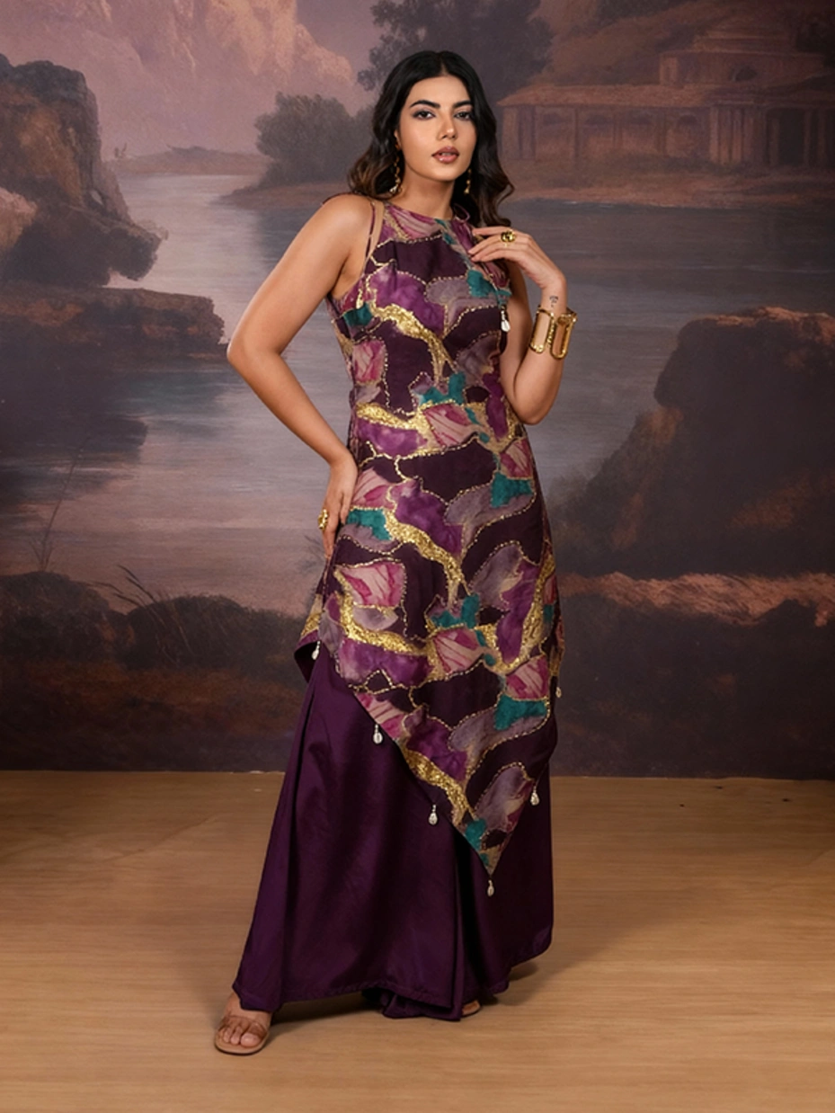 Black Top and Dhoti Skirt With Patch Work