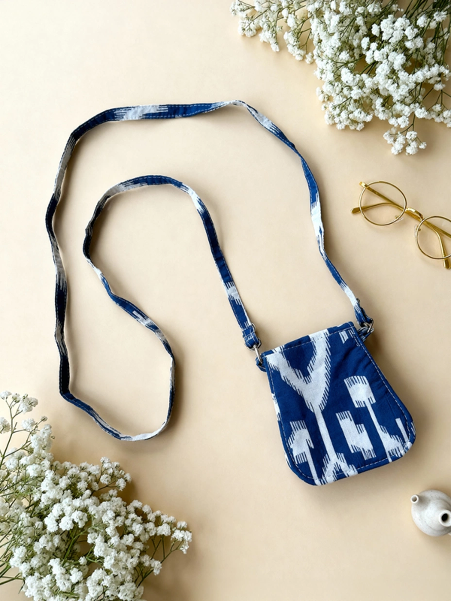 Blue cotton mini sling bag - Zlaata 4