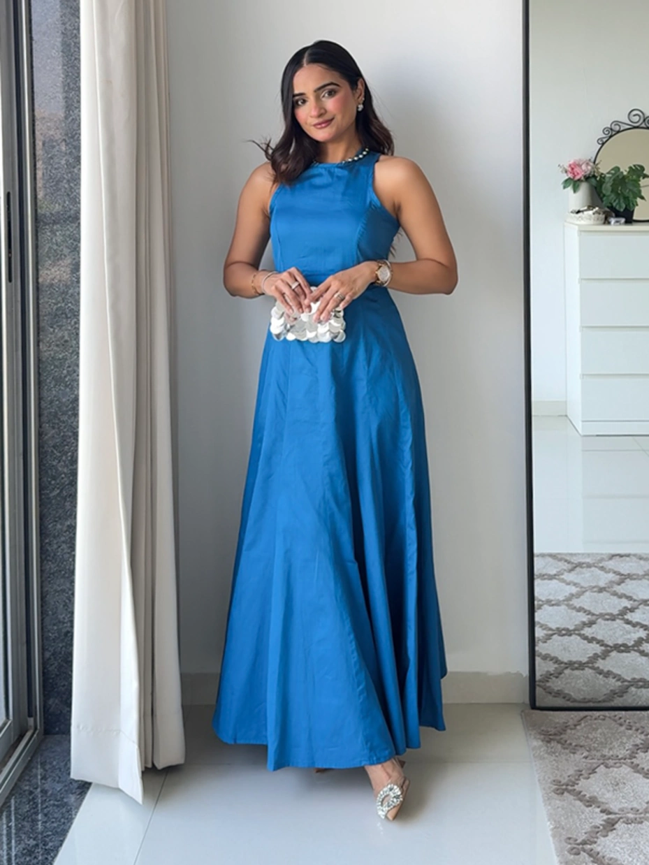 Blue Formal Fit and Flare Dress 2