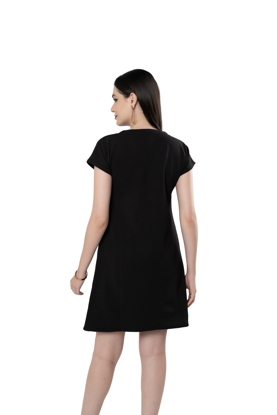 Black Cape Sleeve Dress With Paneled Belt Adjuster 4