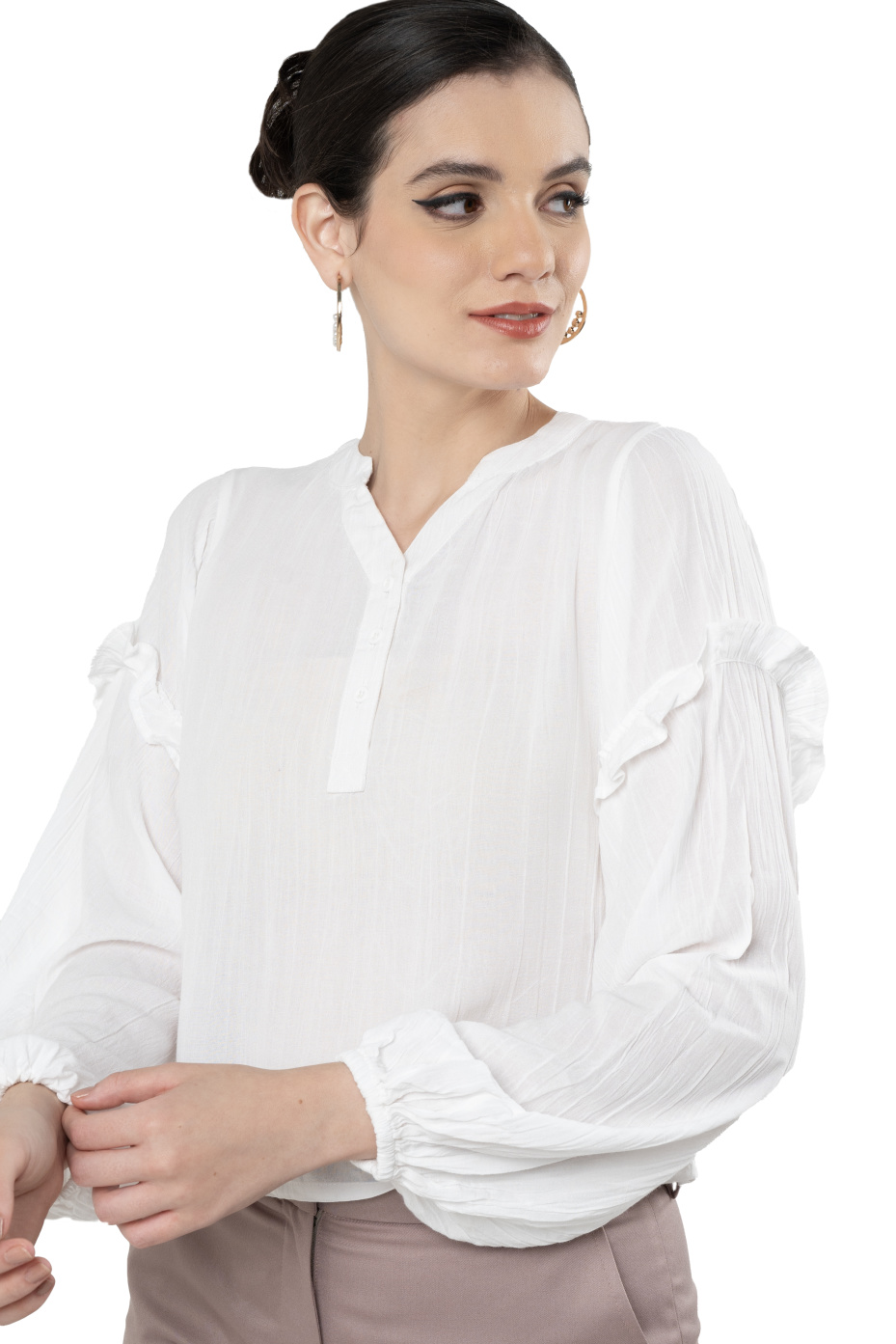 White Mandarin Collar Regular Fit Top 1