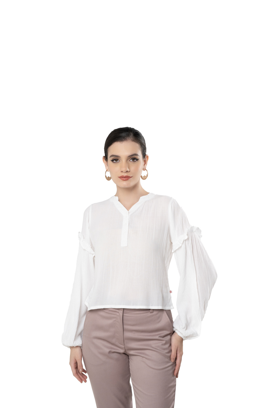 White Mandarin Collar Regular Fit Top 2