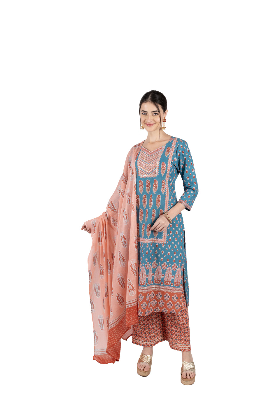 Pink Pure Cotton Kurta Set With Matching Dupatta