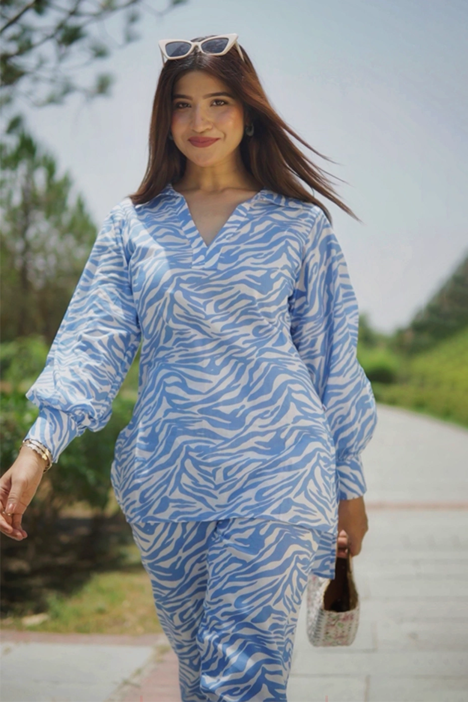 Blue Animal Print Co-Ord Set With Bold Style 