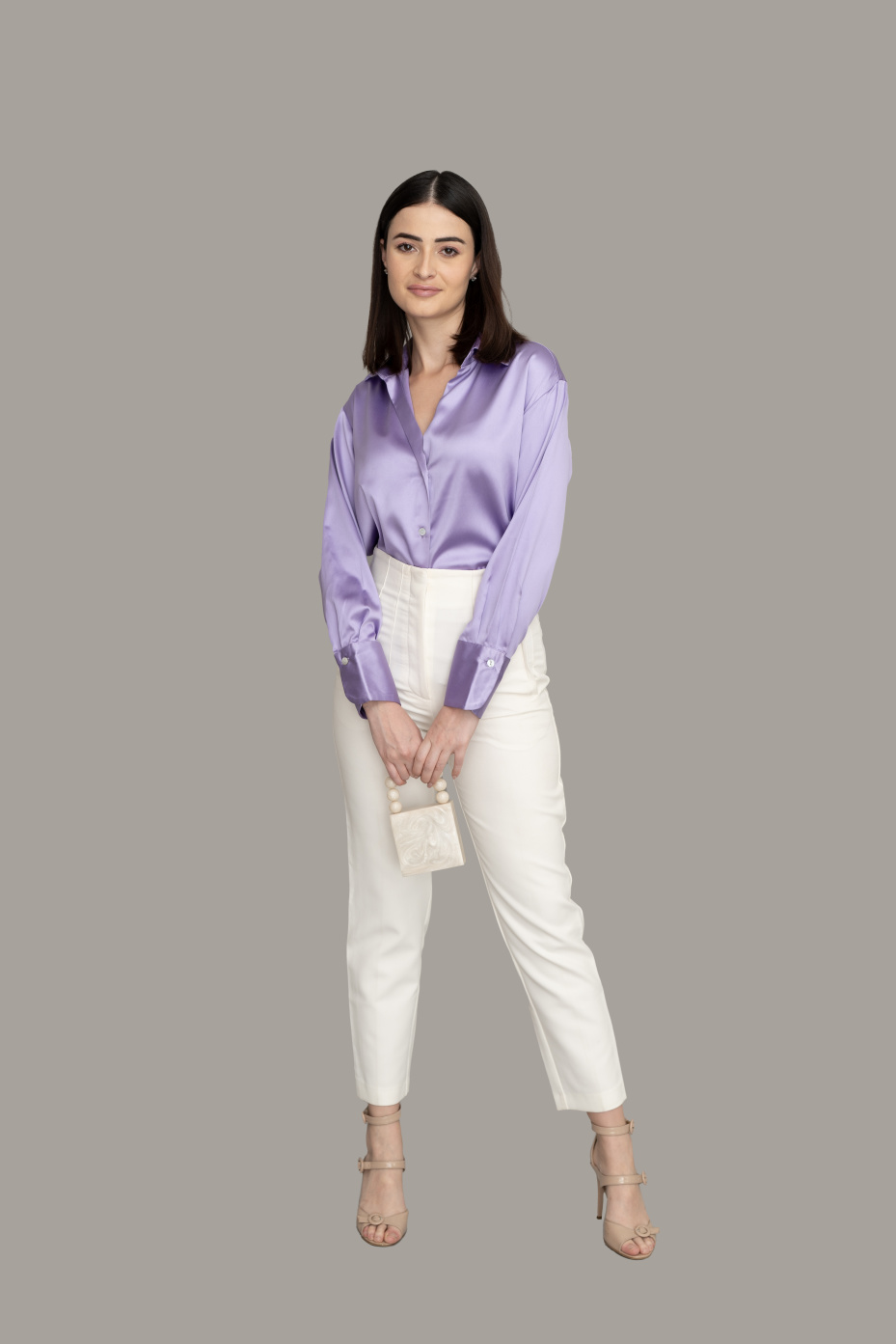 Lavender Satin Formal Collar Shirt For Women