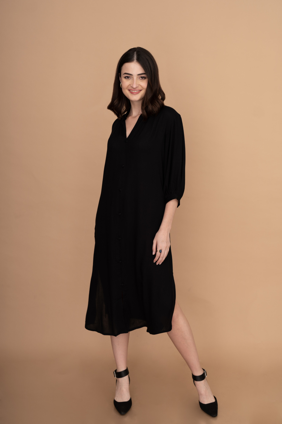 Black Long Shirt Dress For Casual Or Formal Wear