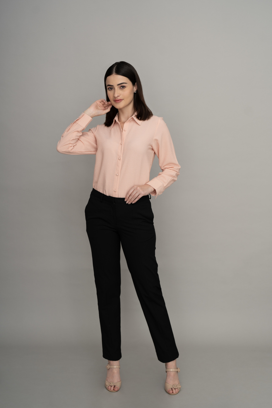 Black Solid High-Rise Formal Pants For Women 