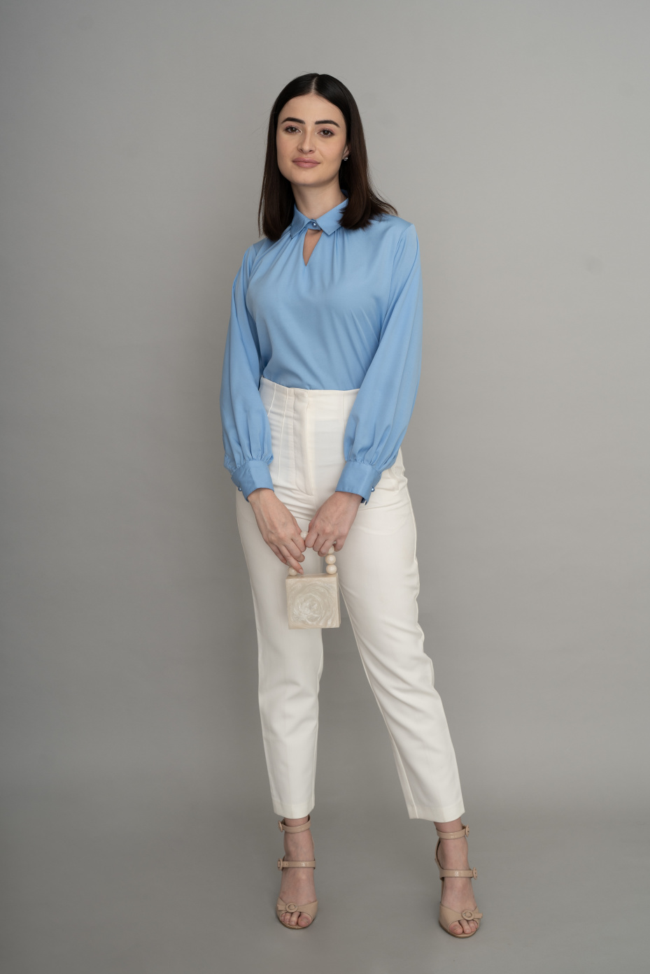 Blue Formal Full Sleeve Top With Minimal Look