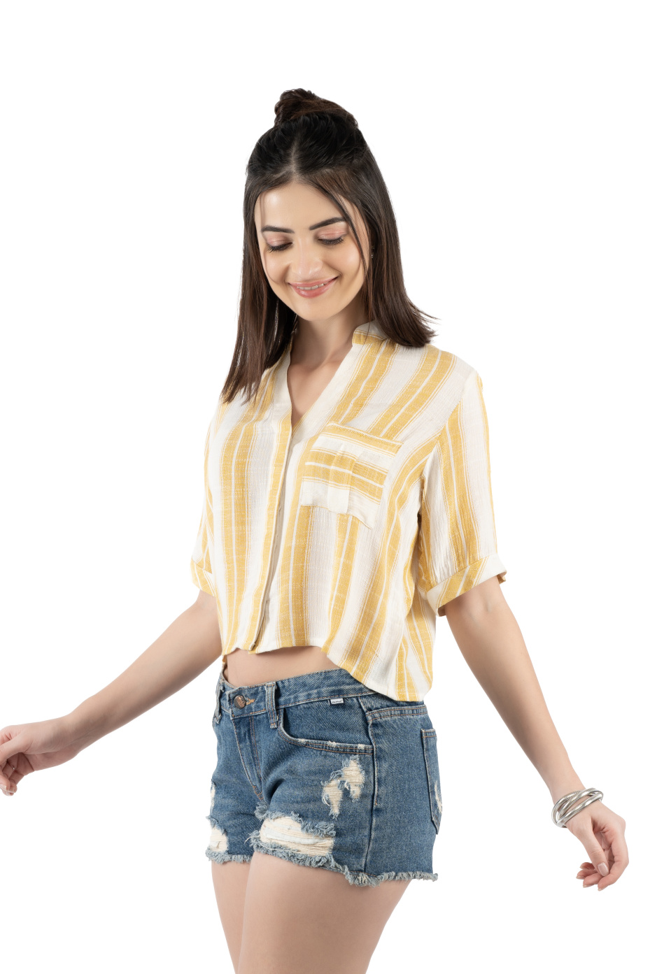 Yellow Striped Cotton Crop Top