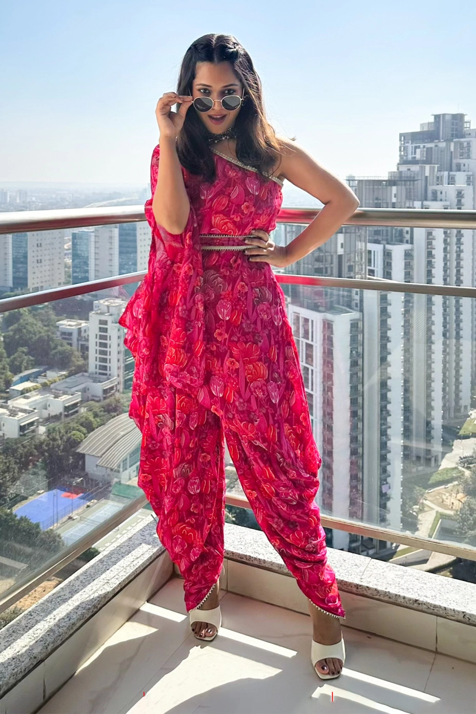 Green Floral Printed Kurta With Matching Skirt