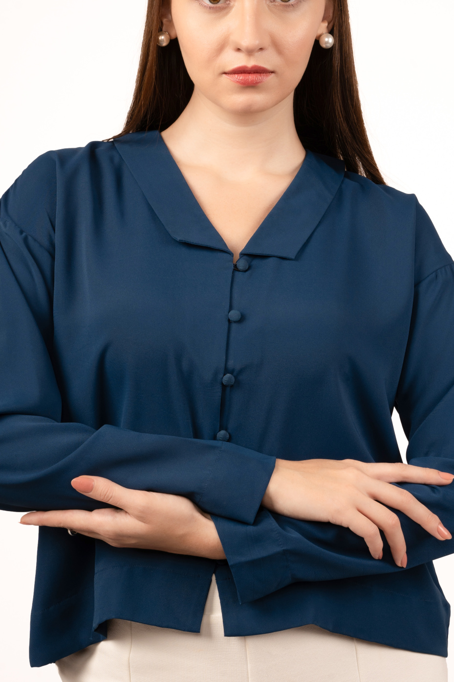 Blue Solid Formal Shirt For Women 