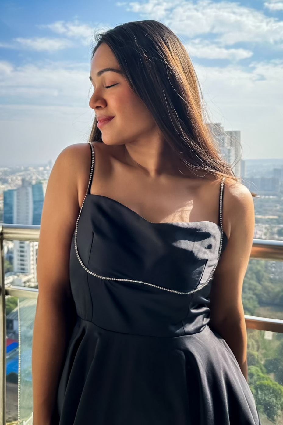 White V-Neck Satin Dress With Pearl Detailing 