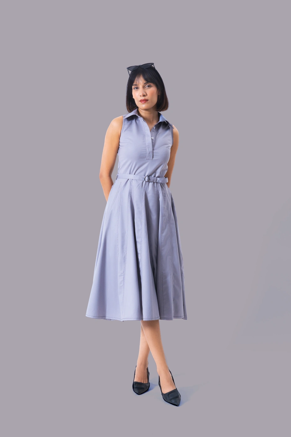Grey Fit And Flare Formal Dress With Classic Look