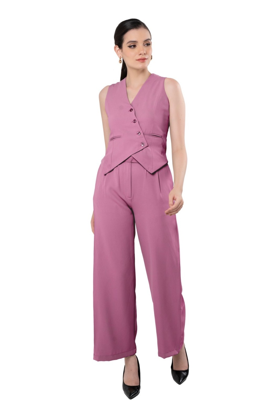 Beige Peplum Top And Flared Pant Co-Ord Set