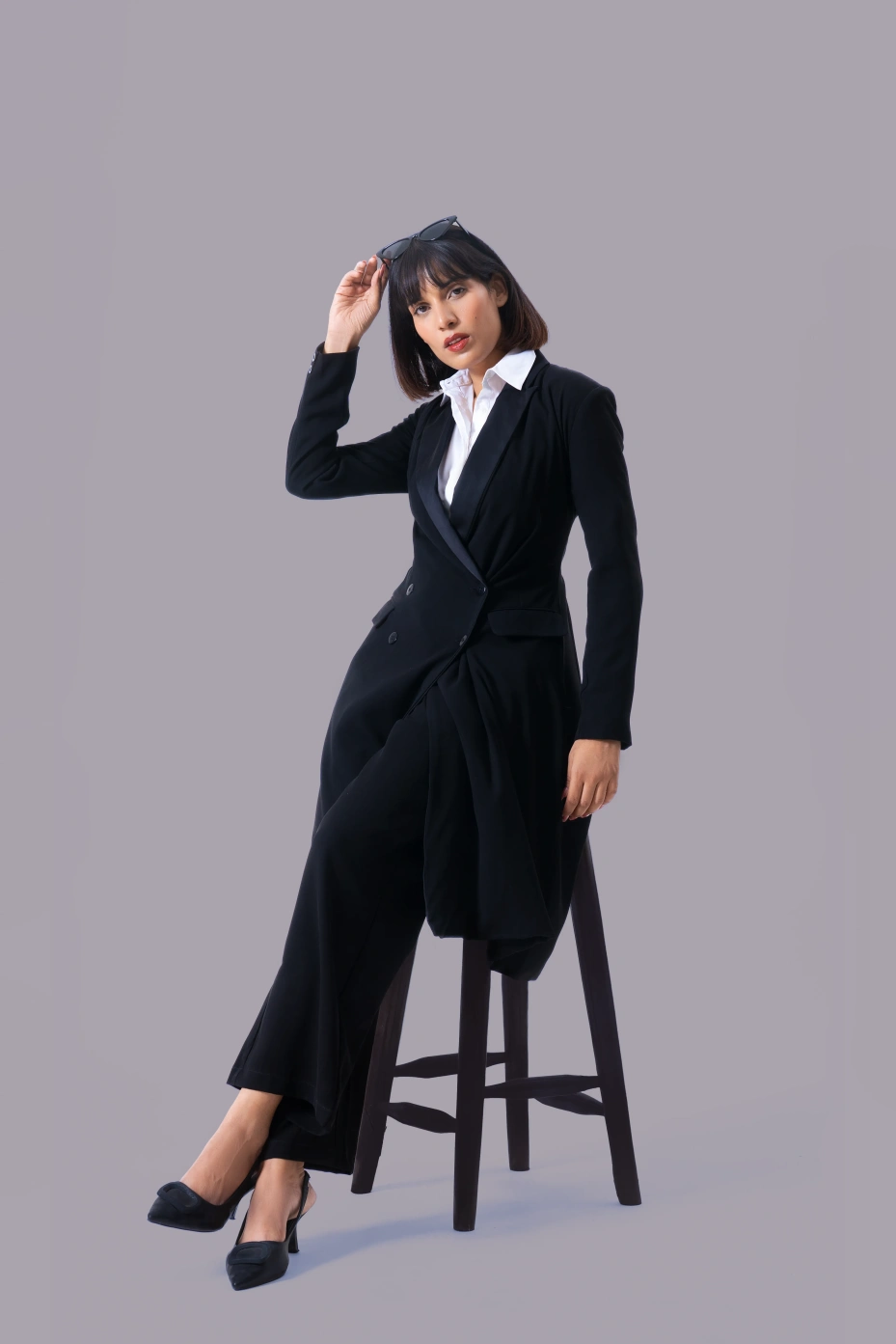 Black Trench Coat 3 Piece Co-ord Set