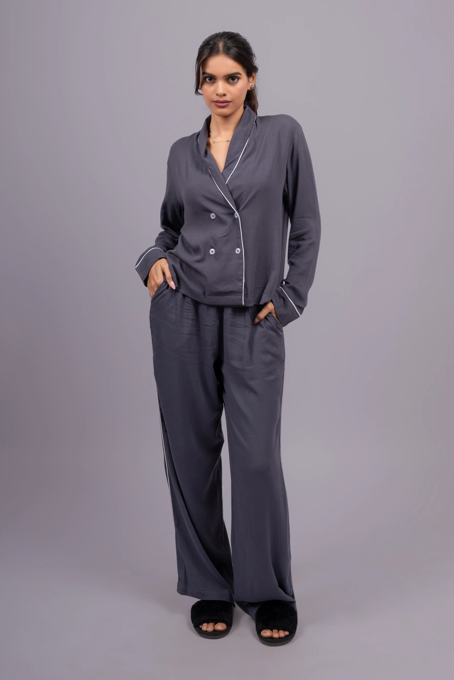 Mauve Solid Viscose Pyjama Set