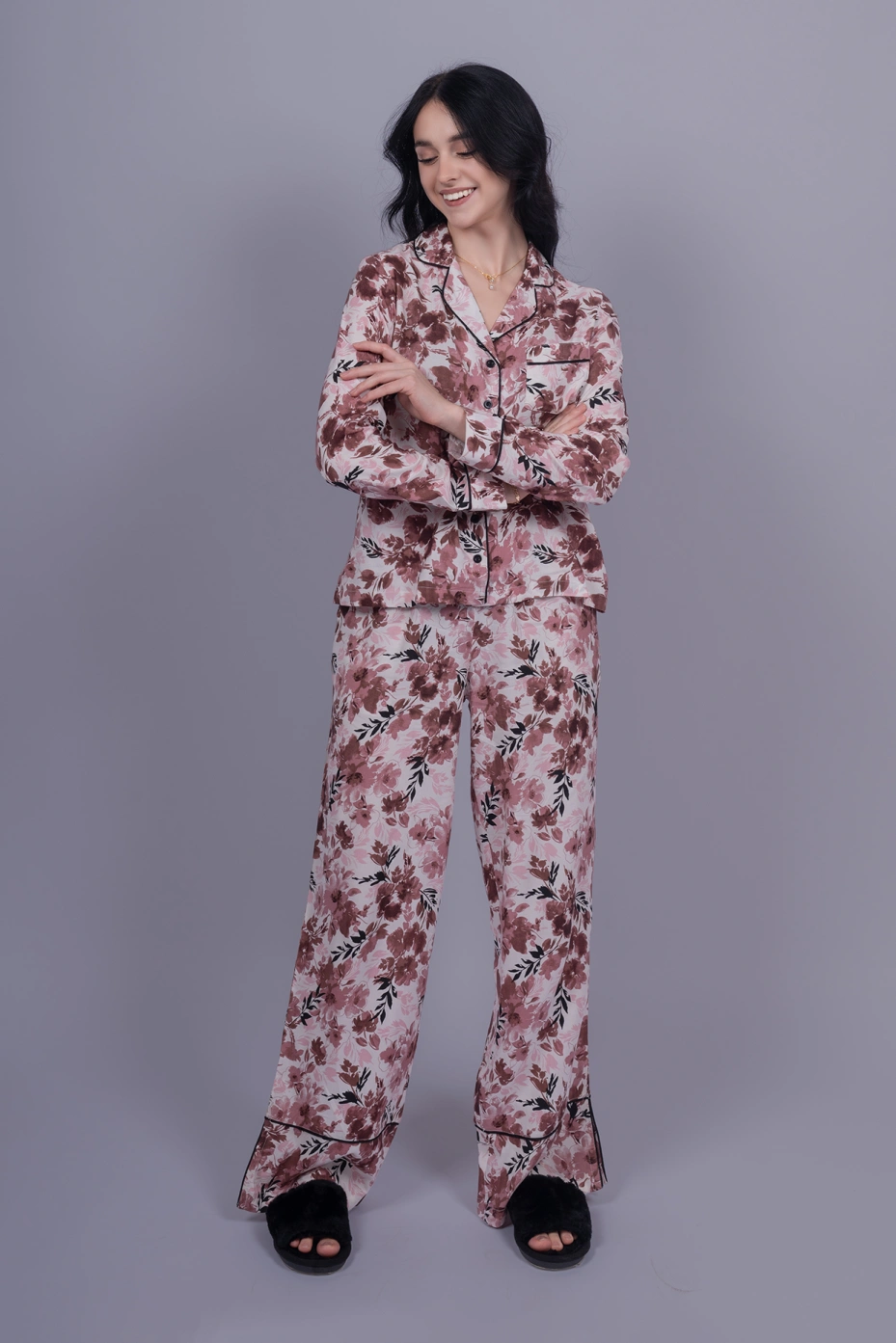 Burgundy High Waist Cotton Formal Pants