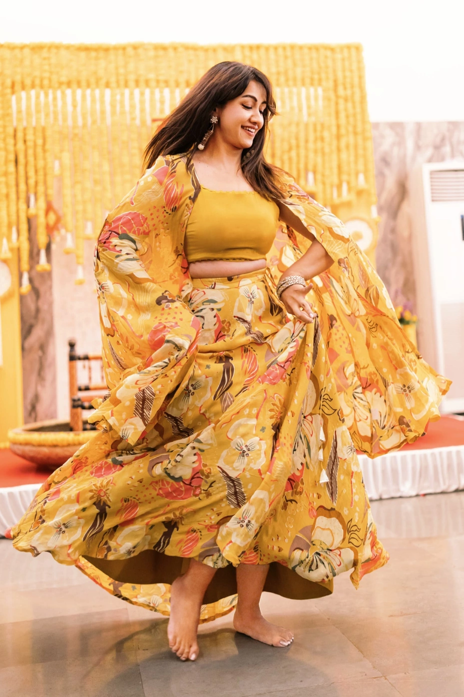 Yellow Floral Lehenga With Shrug
