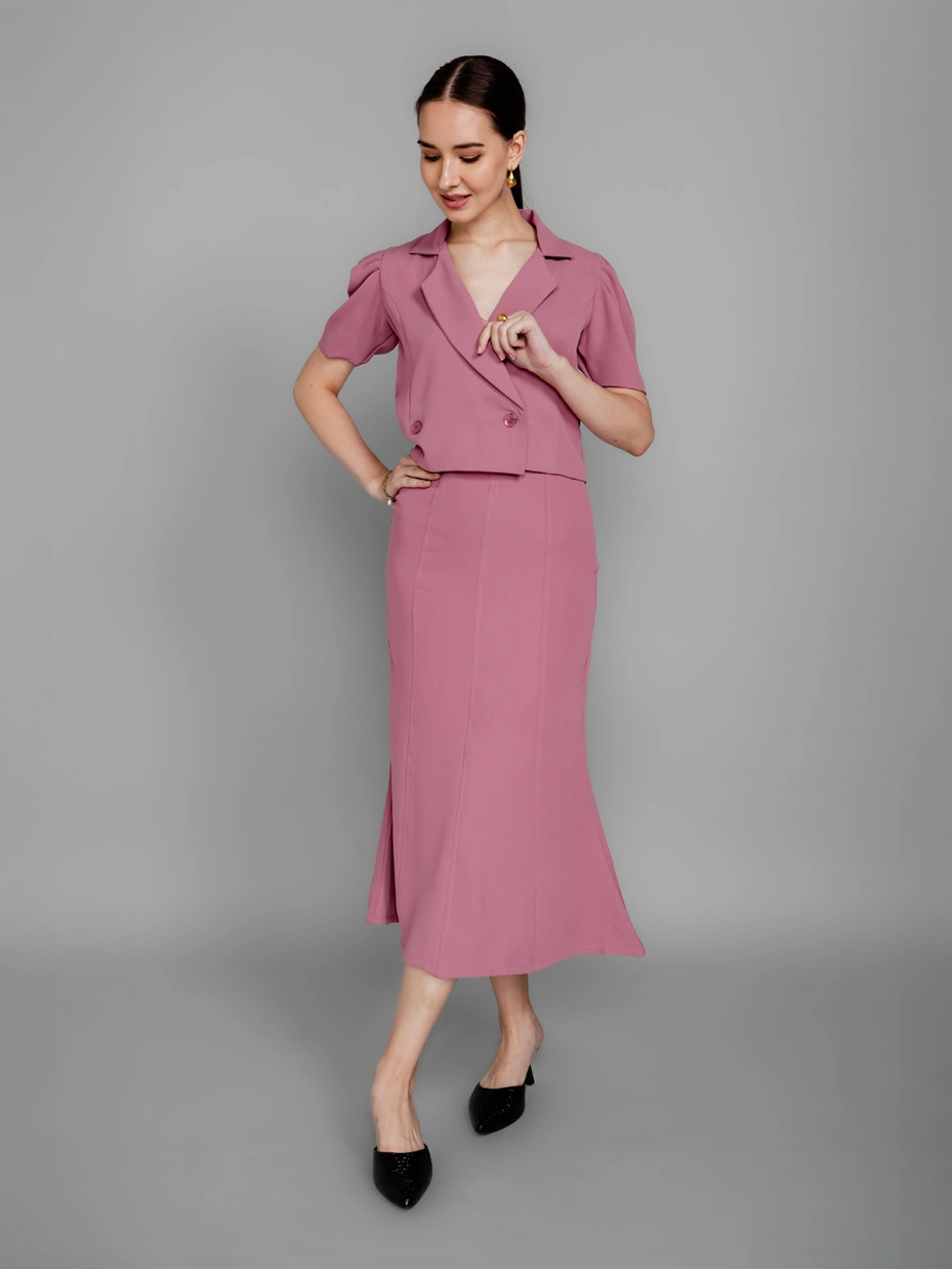Pink Mermaid-cut calf length Formal Skirt 2
