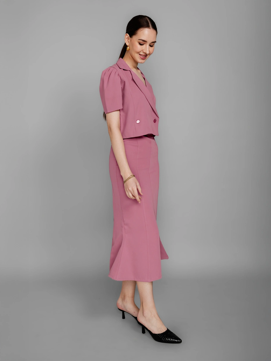 Pink Mermaid-cut calf length Formal Skirt 5