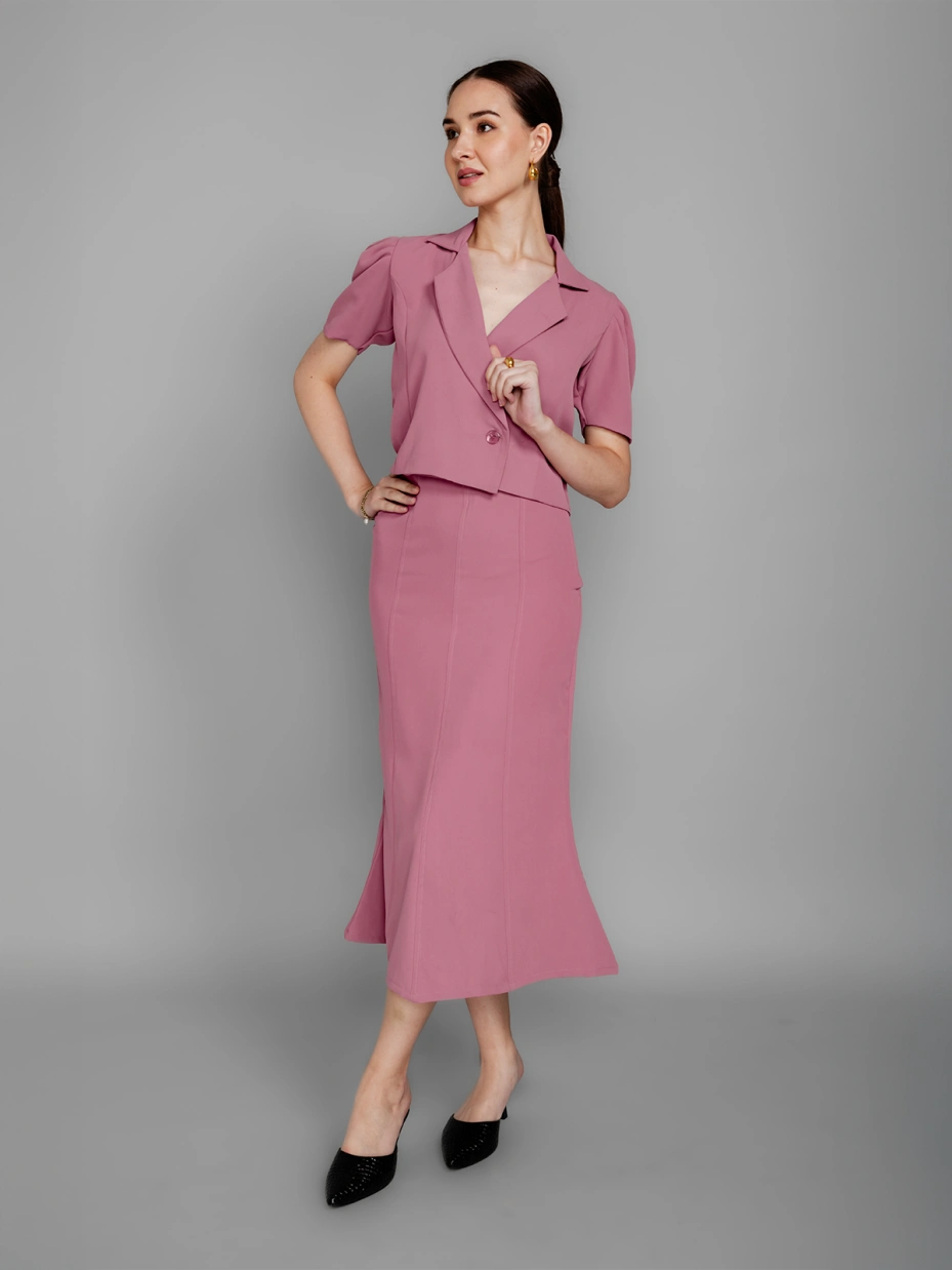 Pink Mermaid-cut calf length Formal Skirt 6