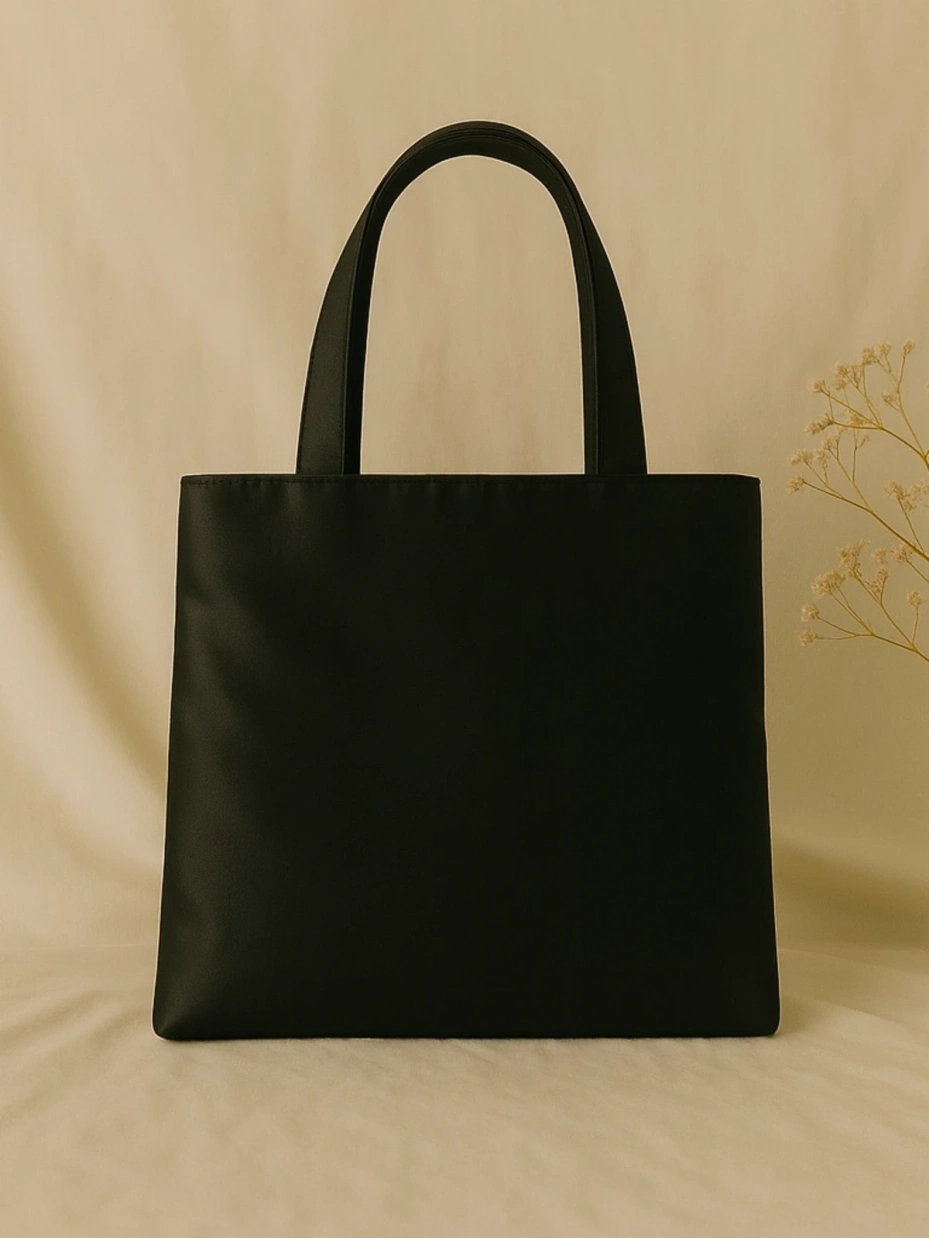 Black Tote Bag with Pearl and Bow Details 2