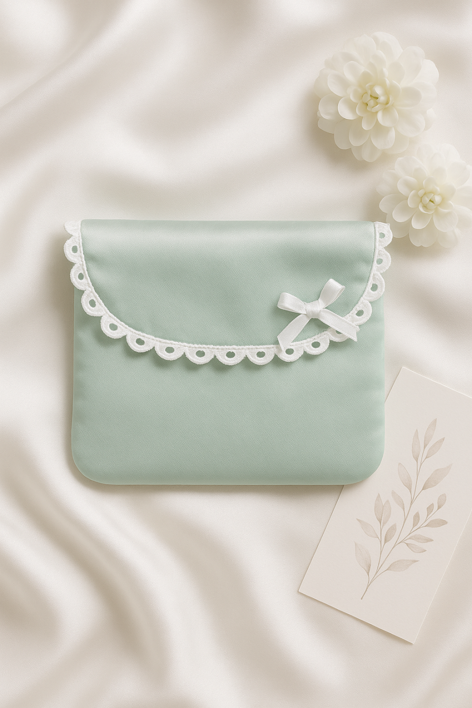 Green Sanitary Pouch with Lace Embellishment 1