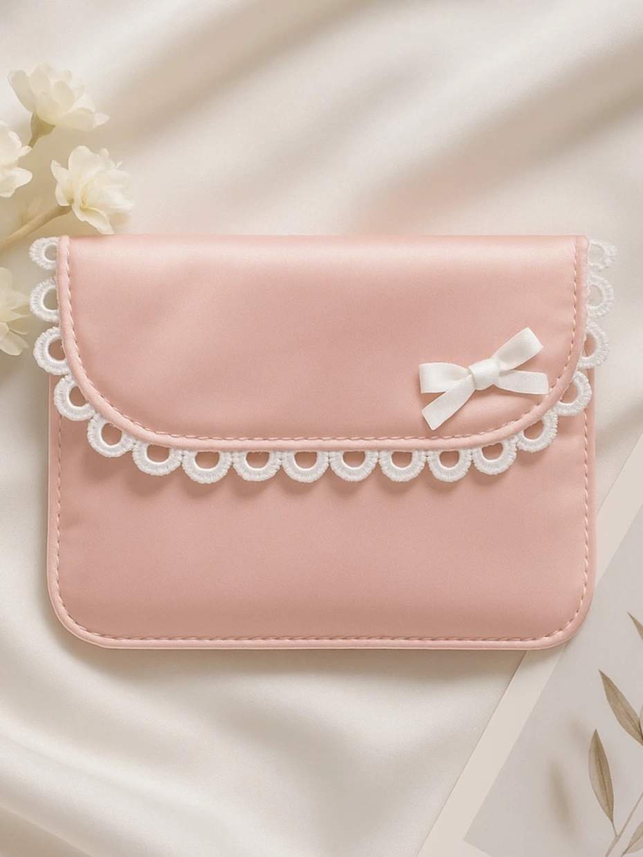 Pink Sanitary Pouch with Lace Embellishment 1