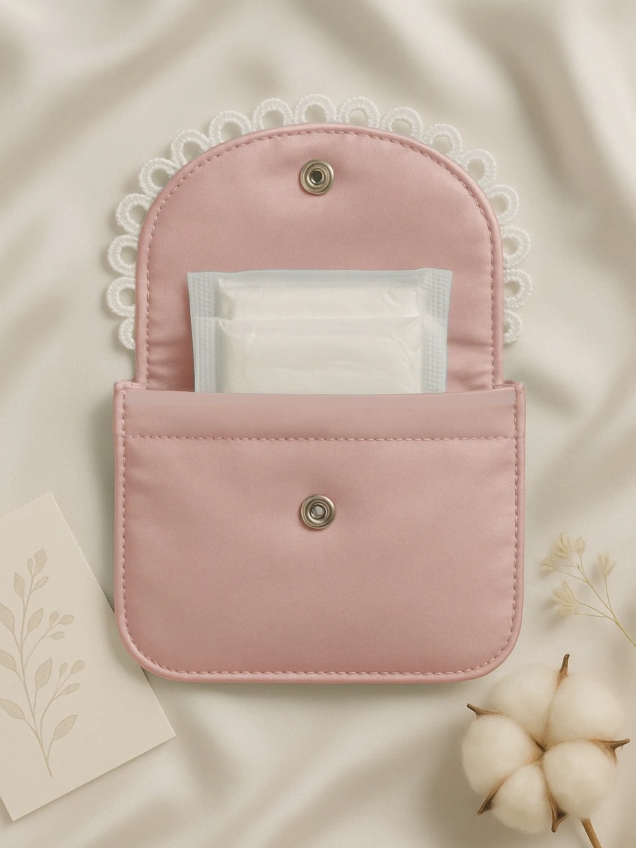 Pink Sanitary Pouch with Lace Embellishment 2