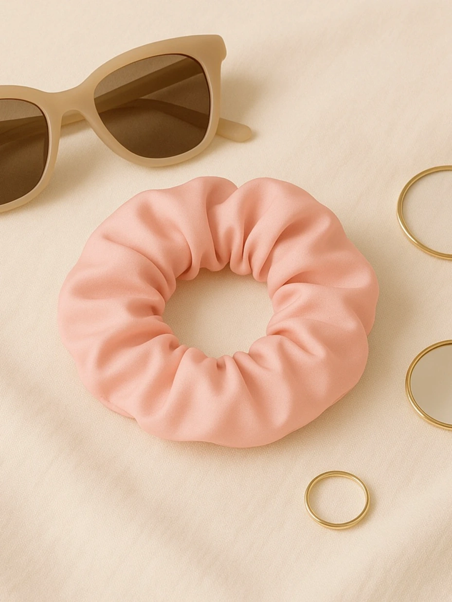 Pastel Pink Satin Scrunchie 1