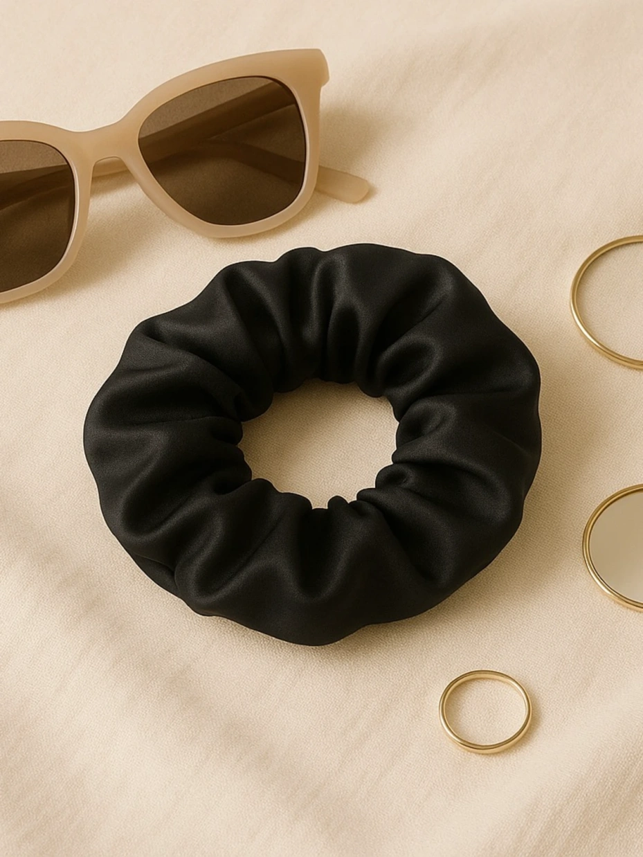 Black Satin Scrunchie 1