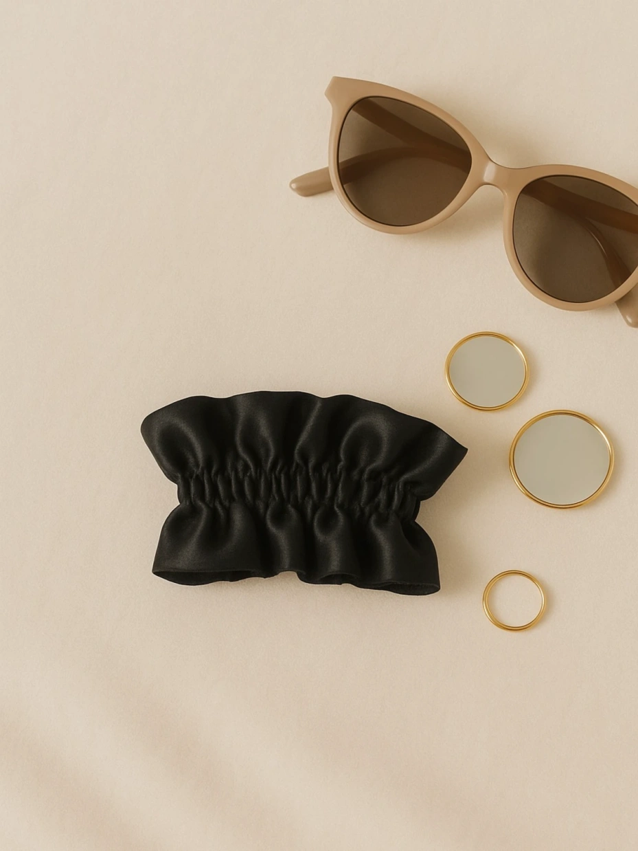 Black Ruffled Satin Scrunchie 1