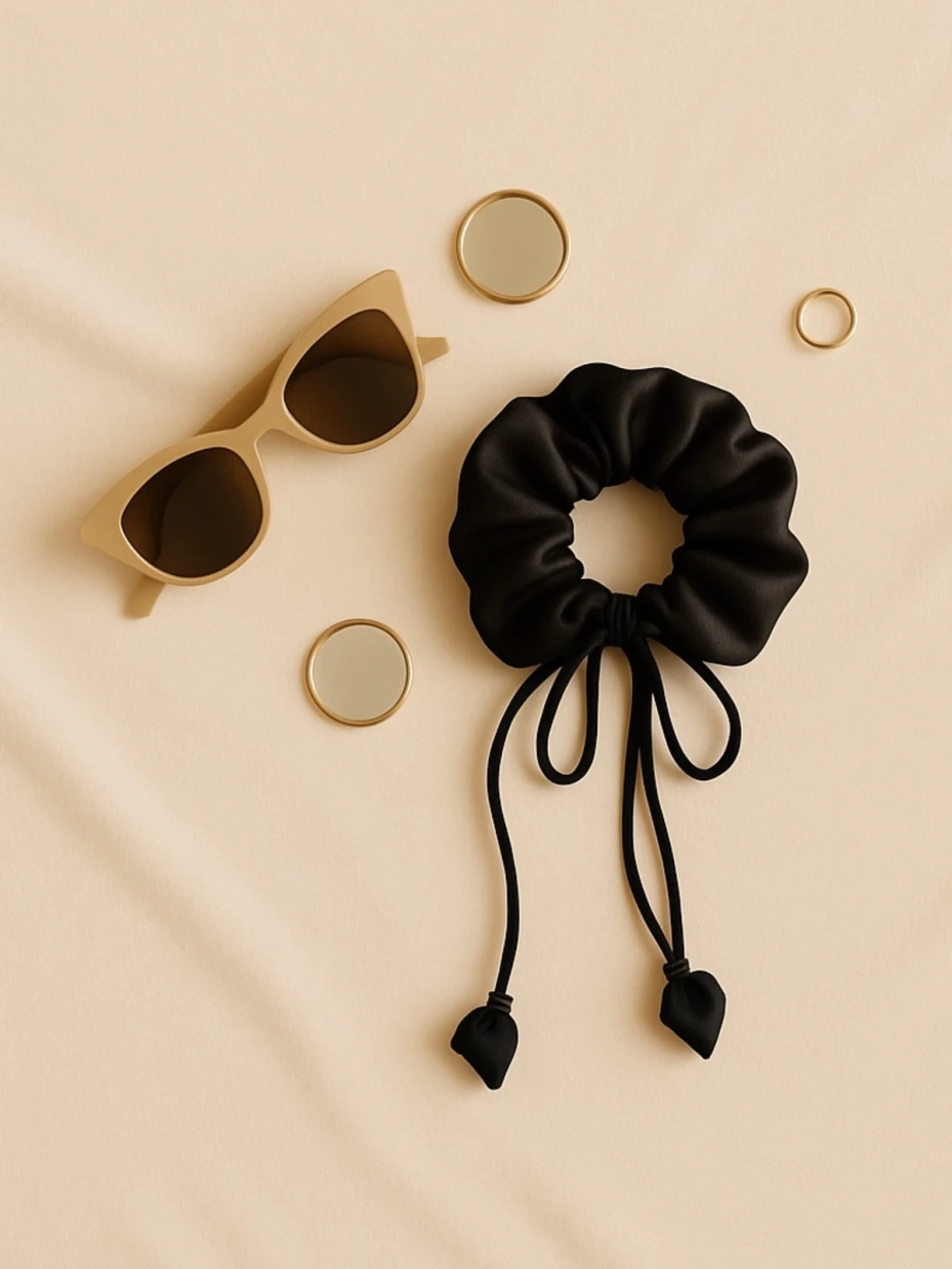 Black Scrunchie Hair Tie with Tulip Tassels 1