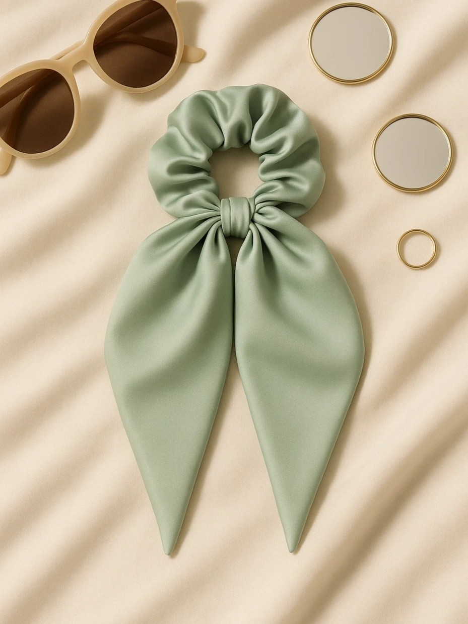 Green Satin Scarf Scrunchie 1